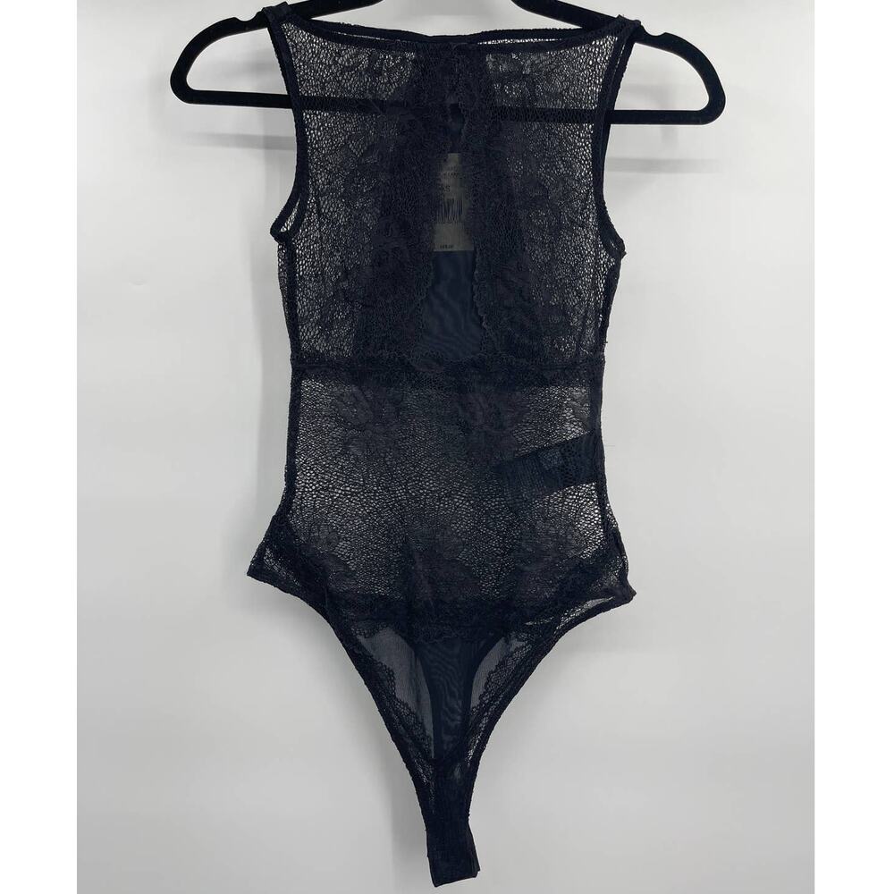 Guess Jet Black Lace Mesh Sleeveless Bodysuit Sleeveless Top NEW XS